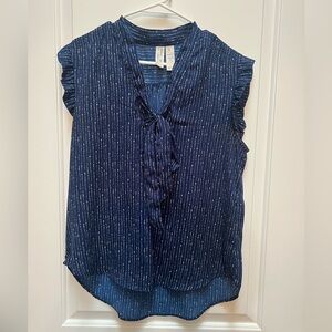 Elegant Navy Blue Ruffle Blouse